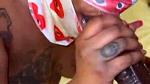masked deep throater takes big black cock in bareback blowjob with sloppy deepthroat. he gives facial cumshot after rough pov action.