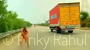 Pinky Strips Naked on Crowded Indian Highway Dare