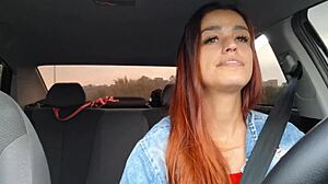 Kinky redhead app driver catches passenger jerking and fucks raw creampie!