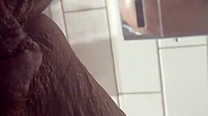 Bound Granny Ebony Pisses Wet Pussy at Public Rest Stop Bathroom