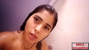 Sexy Brazilian babe Gabi Paques teases in steamy lingerie bath