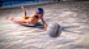 Redhead Beauty Takes Thug's Beach Ball Topless Pound!