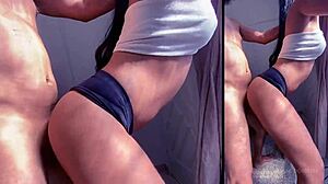 brazilian teen bent over in shorts shows perfect ass