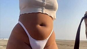 Redhead Flashes Swollen Pussy Lips Beach Exhibitionist Muscular