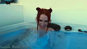 Redhead couple sucks small cock wet in jacuzzi pool bath