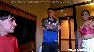 stepmom subtly shows stepdaughter how to handle two throbbing cocks together