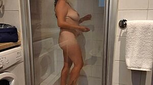 Tanned Stepsis Spreads Shaved Pussy In Hotel Bathroom