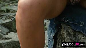 naked blonde anna katarina strips outdoors strumming guitar seductively