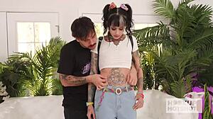 Skinny fuck doll CC begs internet stranger for rough gaping pussy pounding and sloppy rimjob deepthroat