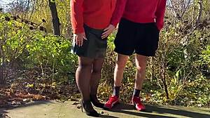 Chubby mother-in-law grips my cock outside while i pee in toilet