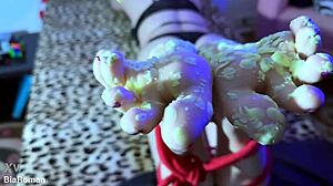 Bound brunette slave soles get tickled in femdom foot domination dream