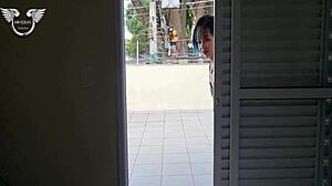 Neighbor spies from balcony then joins full menage riding my big cock with her tight pussy