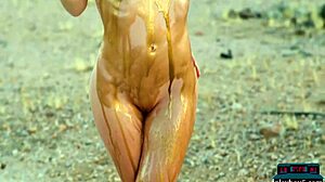 Blonde Milf's Big Natural Tits Striptease In Desert