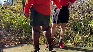 Chubby mother-in-law grips my cock outside while i pee in toilet