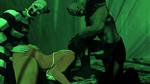 Brutal clown orgy unleashes monster cocks on big tits for cum facials