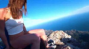 dare to fuck petite mia bandini cowgirl on a risky public cliff?