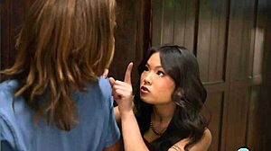 हरामी सौतेला भाई पतली 18+ एशियन लड़की लुलु चू का मुंह विशाल लंड से गले तक भर देता है