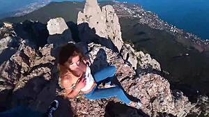 dare to fuck petite mia bandini cowgirl on a risky public cliff?