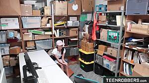 shaved teen shoplifter fucked rough by guard, wow!