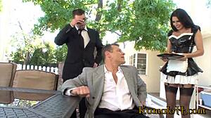 french maid milf sneaks outdoor bangs from boss's thick cock