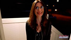 Bold nerdy brunette Hazel O'Connor deep fingered, toys, rimmed in domination play