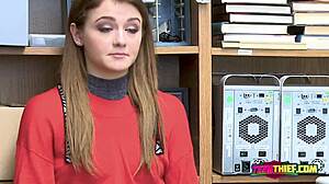 rosalyn's cute face twists as monster cock stretches her tight teen cunt at work