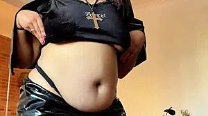 BBW Ebony Latina Nun Strips Latex Skirt Halloween Ass Worship Twerk