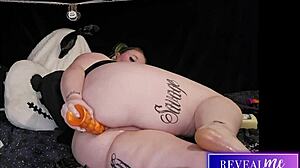 curvy bbw revealme lubes up toy for masturbation then huge anal dildo play