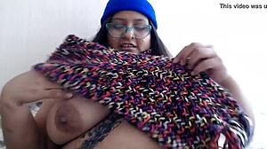 bbw shakes big tits and hard nipples topless on chilly day