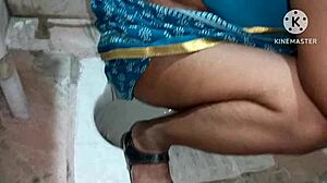 Indian stepmom in blue saree spreads pussy for young stepson quickie fuck