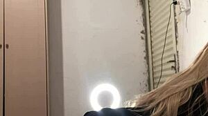 Raw anal fuck on tiny stepdaughter's ass with sex toy while wife is out