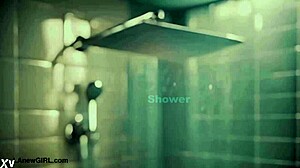 Brunette Long Hair Model Showers In Casting Photoshoot