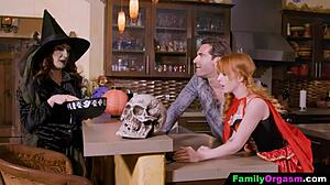 Stepdad and stepdaughter tricked stepmom last Halloween with deepthroat cheating costumes and pussy licking.