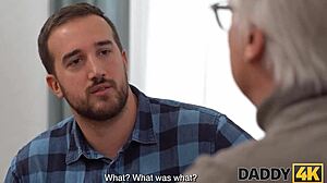 gf's shaved pussy tempts old father-in-law while cuckold watches vices unfold