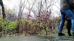 Curvy stepmom pisses on street then takes stepson's cock doggystyle