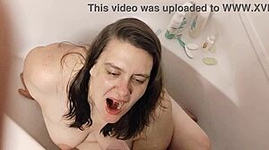 while bf slaves at work his fat cheating whore gulps piss from friend in toilet humiliation