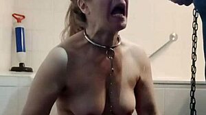 bound slave girl masturbates then sucks cock for uro submission