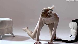 russian teen gymnast rita mochalkina flexes hairy pussy legs acrobatic gym spreads