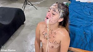 he shows no mercy to puke-guzzling sussy sweet in extreme rough domination and fisting