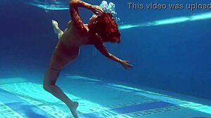 horny canadian milf heidi teases juicy tits underwater pool play
