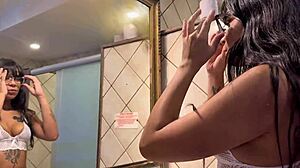 buff brazilian sneaks steamy sauna fuck with nerdy latina teen while hubby eyes flamengo match