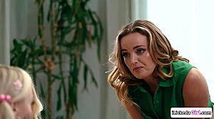 milfs tongue and fist stepdaughter's petite 18+ pussy in taboo lick