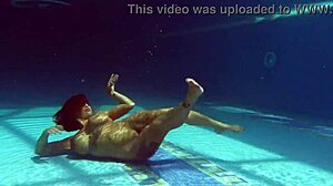 horny canadian milf heidi teases juicy tits underwater pool play