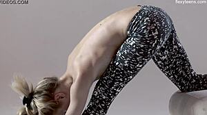 russian teen gymnast rita mochalkina flexes hairy pussy legs acrobatic gym spreads