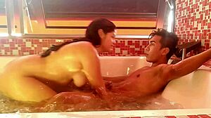 Riding Bull Hard in Jacuzzi Doggy with Cuck Hubby Watching