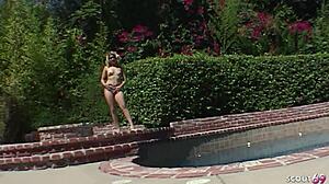 blonde wife with round ass joins 4 huge cocks for sloppy blowbang cum swallow 😩🍆💦👅