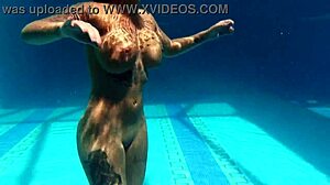 horny canadian milf heidi teases juicy tits underwater pool play