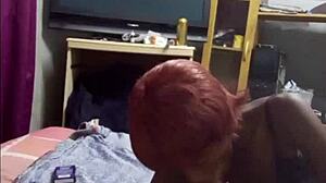 what if redhead ebony slut in dress slurps boss cock at dirty dorm