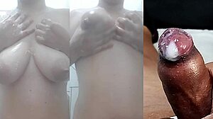 small foreskin cock cums hard while gf masturbates her juicy pussy and tits part 3