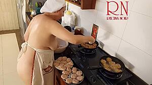 nudist milf regina noir cooks naked in kitchen like horny maid